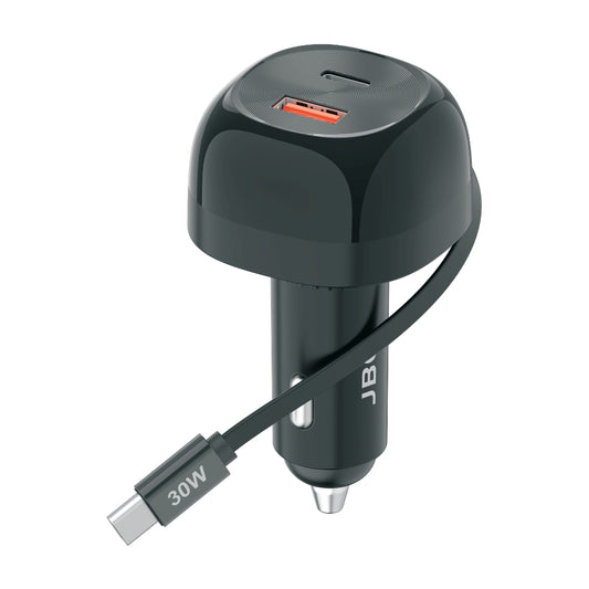 JBQ Superfast Car Charger With PD & USB-A Ports And Inbuilt 30W Output Cable