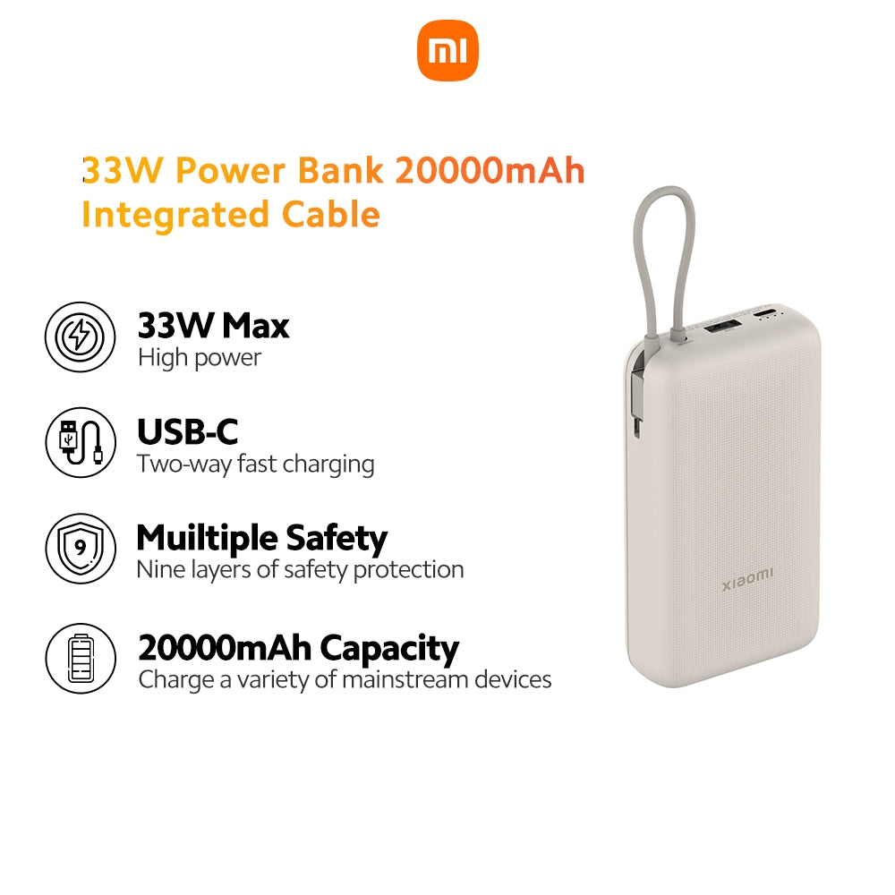 Xiaomi 33W Powerbank 20000mAh With Integrated Cable (Color May Vary)