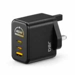 JBQ Electraflux 45W GaN charger with two USB-C ports and one USB-A port