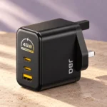 JBQ Electraflux 45W GaN charger on a stone display