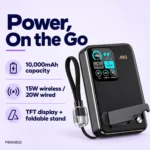 JBQ 10000mAh magnetic power bank feature card with TFT display, stand and detachable USB-C cable