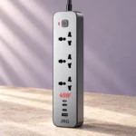 JBQ 7-in-1 power strip with charging ports on a stone display